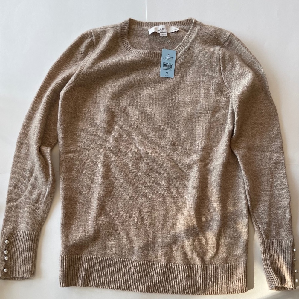 Loft XSP Camel Sweater with Pearl Button Accents NWT